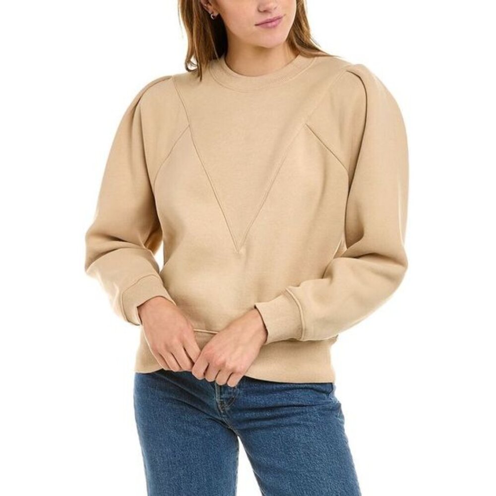 Ellison Preppy Chic Shoulder Detail Knit Pullover Sweater Tan Medium
